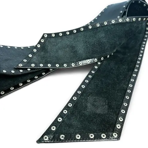 Women’s Black Italian Leather Silver Studded Wrap Tie Belt