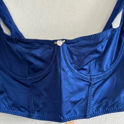 SKIMS Stretch Satin Corset in Neptune, Size Small