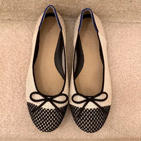 Rothy’s Ballet Flats Bow Detail Cream & Black CapToe Designer Classic Size 7.5