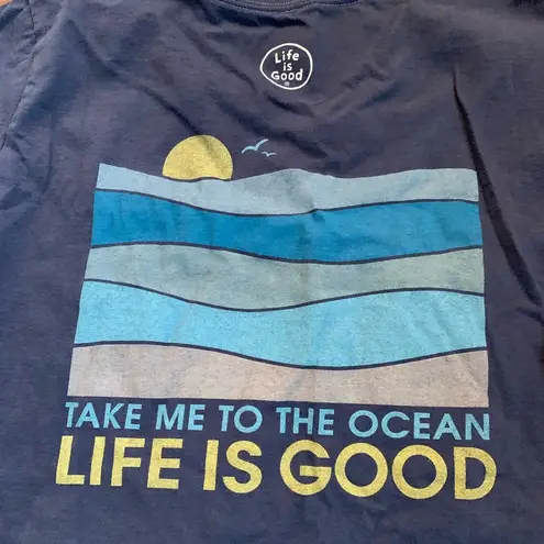 Life is Good  T-Shirt Blue Take Me To The Ocean Beach Women’s Medium