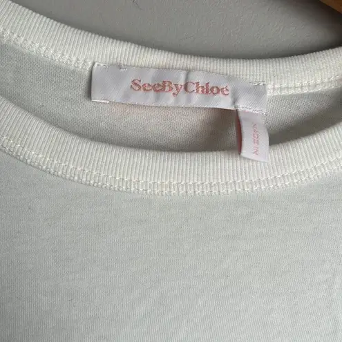 See By Chloe Luxury White Bell Long Sleeve Decorated Boxy Top French Style