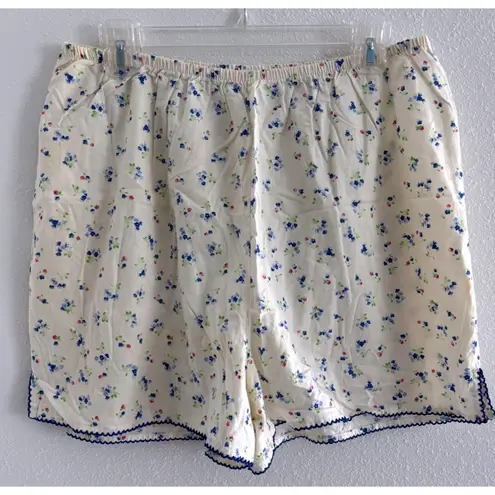 Ditzy Floral Shorts Womens Large Cream Cotton Cottagecore Prairie Lounge Blue