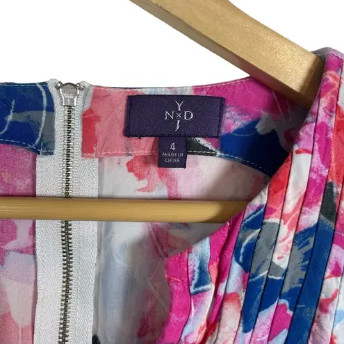 NYDJ Lana Floral Printed Fit and Flare Mini Dress in Pink/Blue Multi Size 4