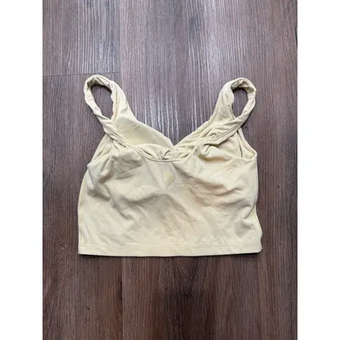 Offline by Aerie Light Yellow Sunburst Logo Crop Tank Top S
