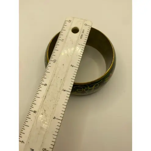 Vintage Floral Butterfly Wide Bangle Bracelet Green Enamel Boho Fairycore