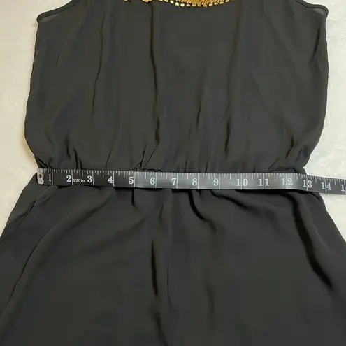 Women's Sleeveless Scoop Embellished Neck Romper Playsuit Size S Casual Festival Black