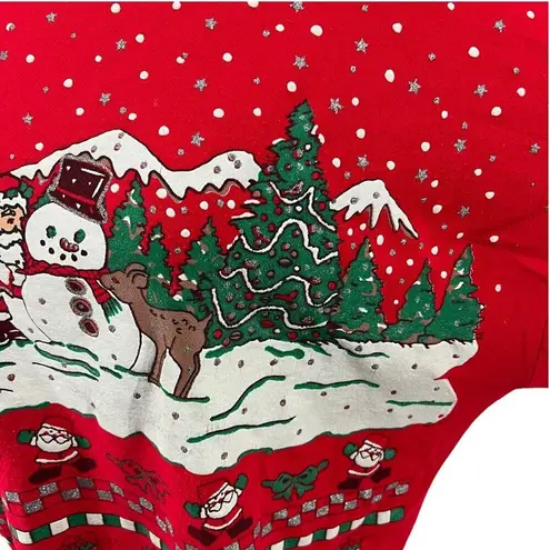 Vintage 90s Varsity Ugly Christmas Sweatshirt Santa Snowman Reindeer Unisex Larg Red Size L