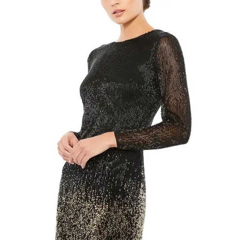 Mac Duggal NWT Size 4 Black Gold Beaded Fringe Gown