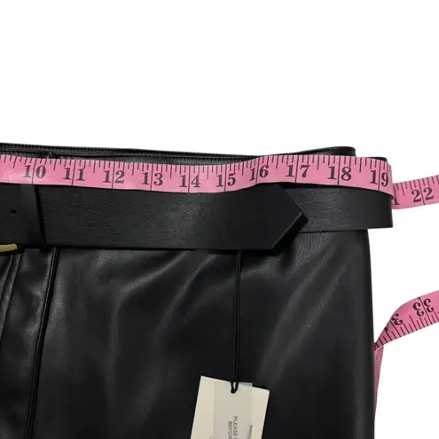 River Island Black Faux Leather Belted Midi Skirt Women's US 14 L