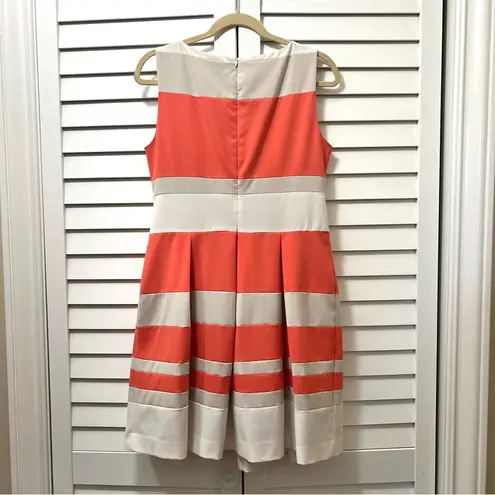 Ralph Lauren Sleeveless Stripe Dress Coral Beige White A-Line Pleated 10P