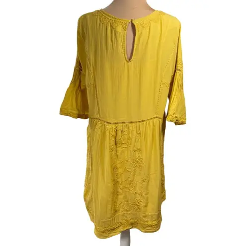 Akemi + Kin Tunic Dress Yellow Gold Slip Embroidery Bell Sleeve Size XL Extra La - Image 4