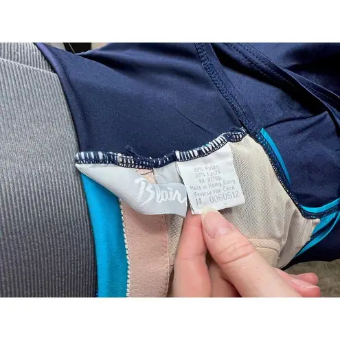 Blair swimsuit swim dress Vintage 1980s one piece colorblocked blue teal aqua black