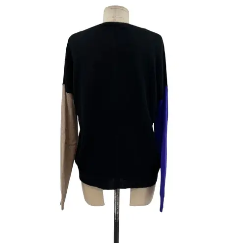 360 Cashmere Sweater Pullover Long Sleeve Colorblock Black Blue Tan Size Small