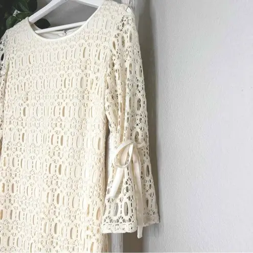 Leslie Fay LF Ivory Lace Dress Cocktail Party Tie Sleeve Elegant Size 6