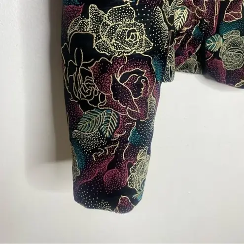 Another Thyme Vintage 90s Velvet Floral Gold Metallic Sparkle Blazer Size PM Black