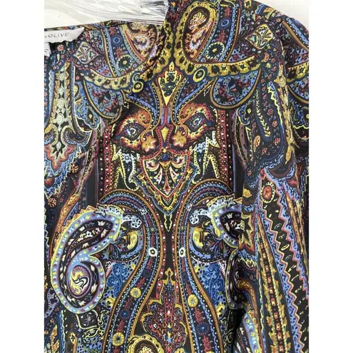 Rose + Olive Paisley Flowy Boho Top Womens Size Medium Balloon Tie Sleeve Retro