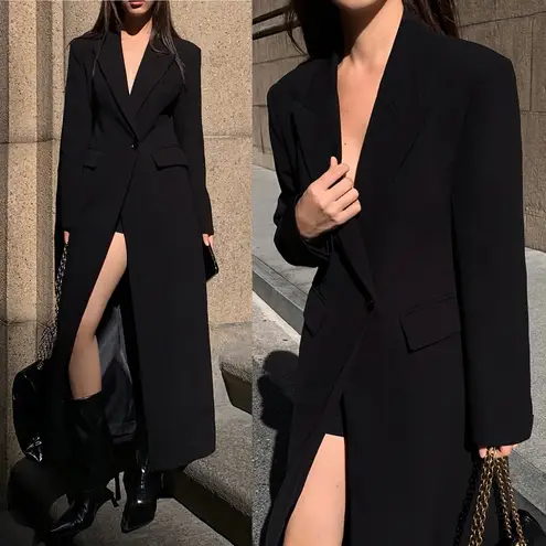 Commense Black Collar Pocket Blazer Coat Size M