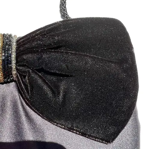 Vintage Avon Evening Bag Velvet and Beaded Bow with Braided Strap Black Formal