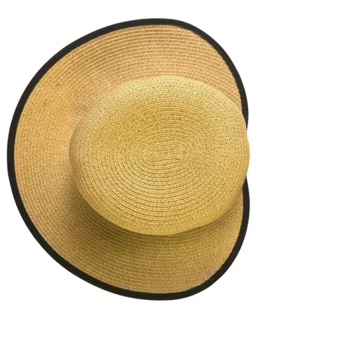 Sun N Sand Straw Sun Hat Womens Black Ribbon Trim Summer Beach Vacation Travel Tan