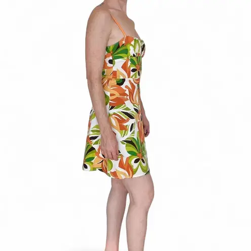Jodi Kristopher Vintage Y2K Orange Green Floral Abstract Mini Dress
