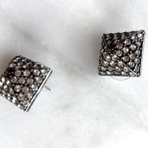 CC Skye Pavé Faux Diamond Pyramid Stud Earrings Silver