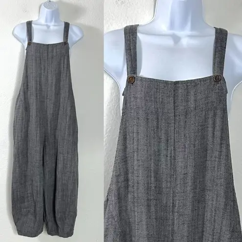 Kleen LagenLook Herringbone Wide Leg Barrel Linen Overalls Neutral Size Medium Gray thumbnail 2
