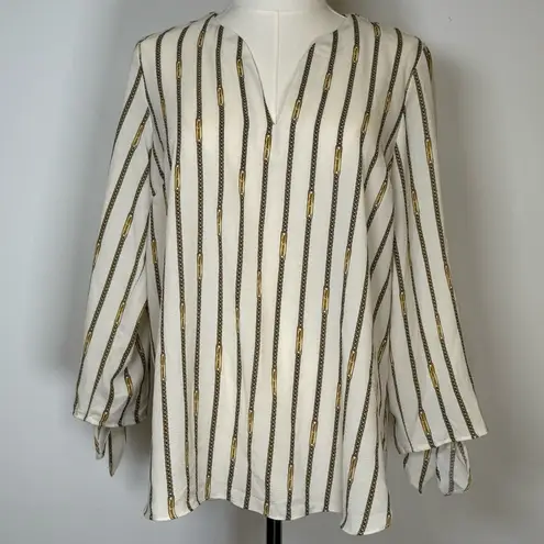 MICHAEL Michael Kors Logo Gold Chain Blouse Cuff With Tie Women’s Size Medium