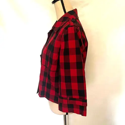 Christopher & Banks  Buffalo Plaid Cropped Womens Blazer Size Small Red Black