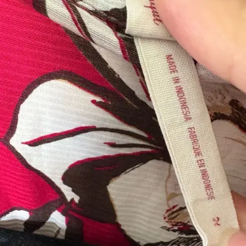 Maeve Anthro A-line Dress Magenta Floral Shirt Dress Ribbed Texture Tropical