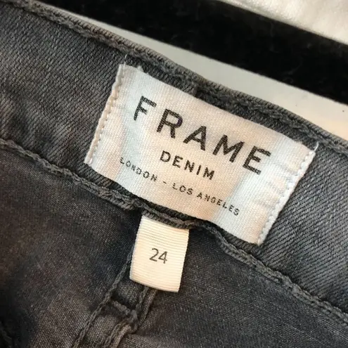 Frame Womens Jeans Le High Skinny Raw Hem Distressed Gray 24