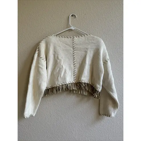 Vintage Sweater Shirt M/L Boho Fringe Aztec Native American Crop Cropped RARE Size M