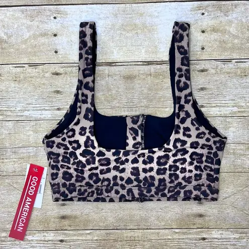 Good American NWT  Performance The Zip Up Sports Bra Leopard Print