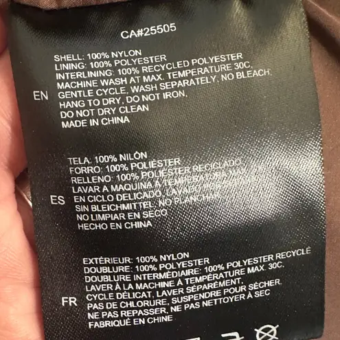 Noize Athena Chocolate Brown Metallic Cropped Puffer Jacket Cruelty Free Large