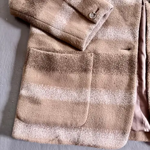 Vintage Time Postmodern Plaid Fleece Shacket Brown Beige Stripes Size M