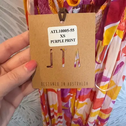 NEW Abel the Label Anthropologie Purple Pink Orange Tropical Maxi Dress Sz XS