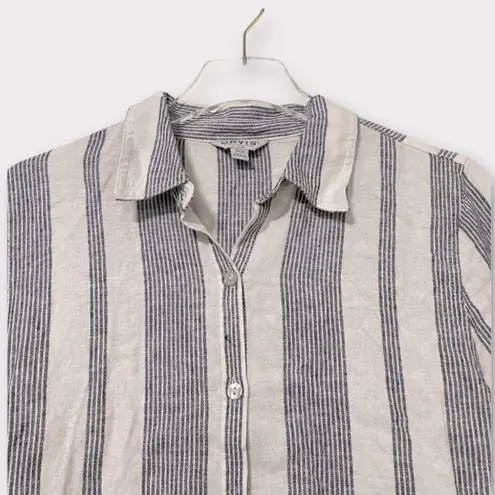 Orvis  Linen Rayon Blend Striped Button Down Roll Tab Sleeve Size Small