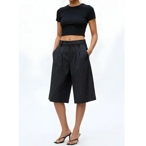 Jaded London Pinstripe Goliath Baggy Shorts, Black, W36