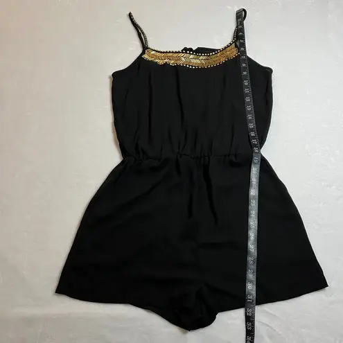 Women's Sleeveless Scoop Embellished Neck Romper Playsuit Size S Casual Festival Black