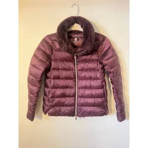new Save the Duck Sz S Purple Burgundy Mei Faux Fur Collar Puffer Jacket coat