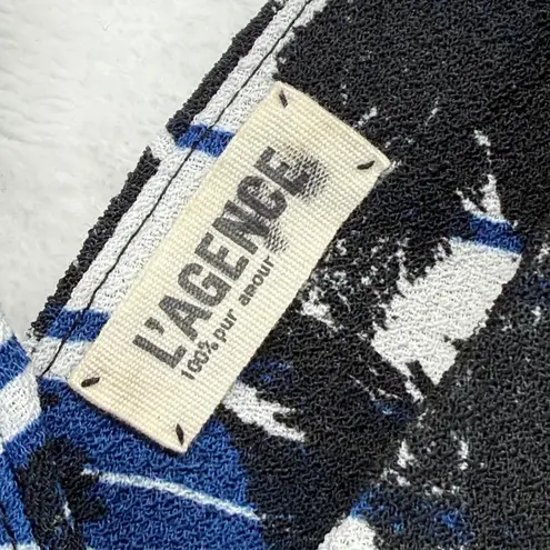 L'Agence Fit & Flare Dress Palm Print Sleeveless V-Neck Blue White Size 6