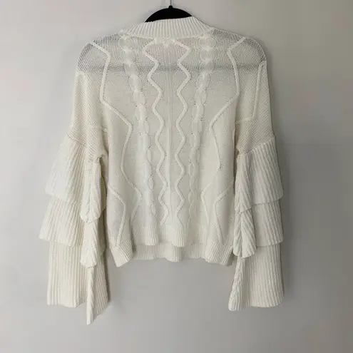 Nordstrom BP. White Cable Knit Tiered Ruffle Bell Sleeve Sweater Small