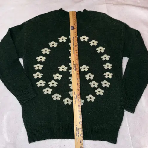 Witty Fox Green Peace Sign Floral Knit Sweater Young Contemporary Size S