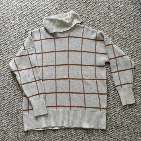 Madewell NWT  Cream and Brown Check Pattern Turtleneck Sweater Size S - Image 1