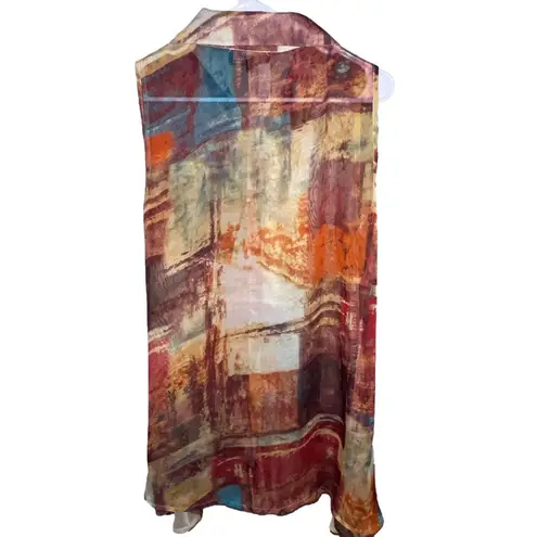 Minkas Mesh Sleeveless Tunic Top Women Large Artsy Boho Abstract Festival Retro Red