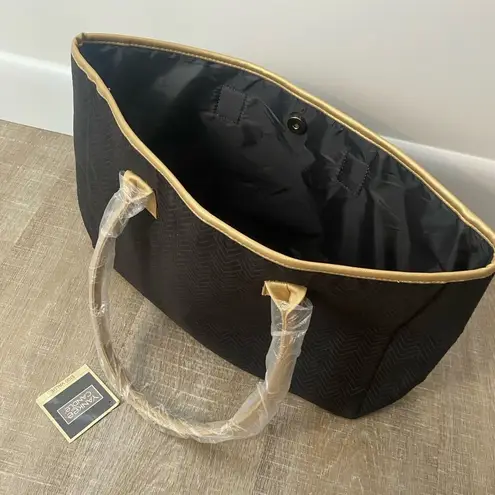 Black & Gold Tote Bag Purse Chevron Print Modern Shoulder Bag Gift Travel Beach