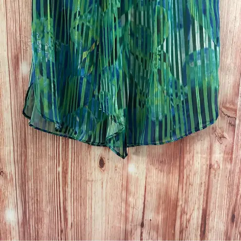 T Tahari  Green Tropical Print Sleeveless Blouse