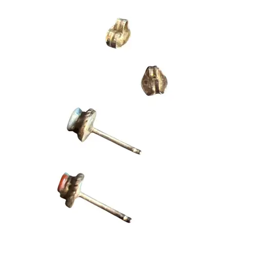 Vtg Sterling Silver Zuni Sun Face God Earrings Inlay Mother Pearl Coral 3/16" Red