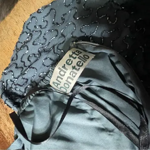 90s Y2K Andretta Donatello Silk beaded halter Open Back maxi prom dress gown L Gray Size L