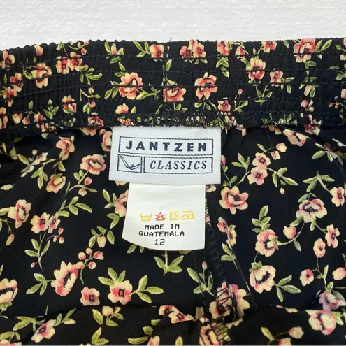Jantzen Classics Pull On Pants Size 12 Relaxed Printed Lounge Black Floral
