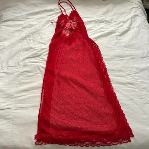 Vintage sheer Red lace maxi dress with high side slits and open back Size small - Image 4